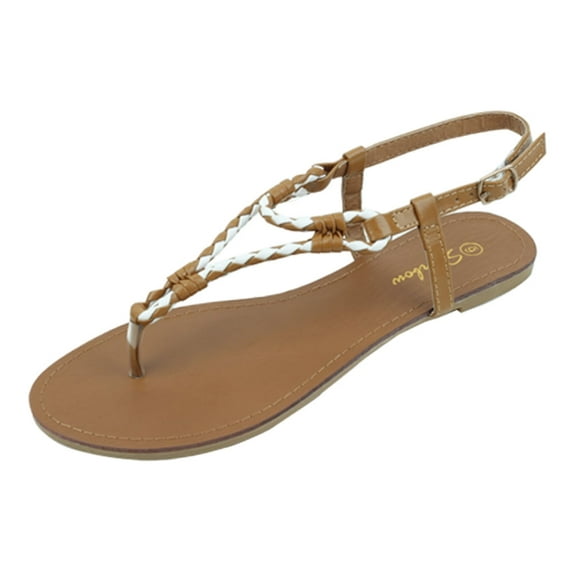 Starbay Women's T-Strap Flats Sandals Tan Size 8
