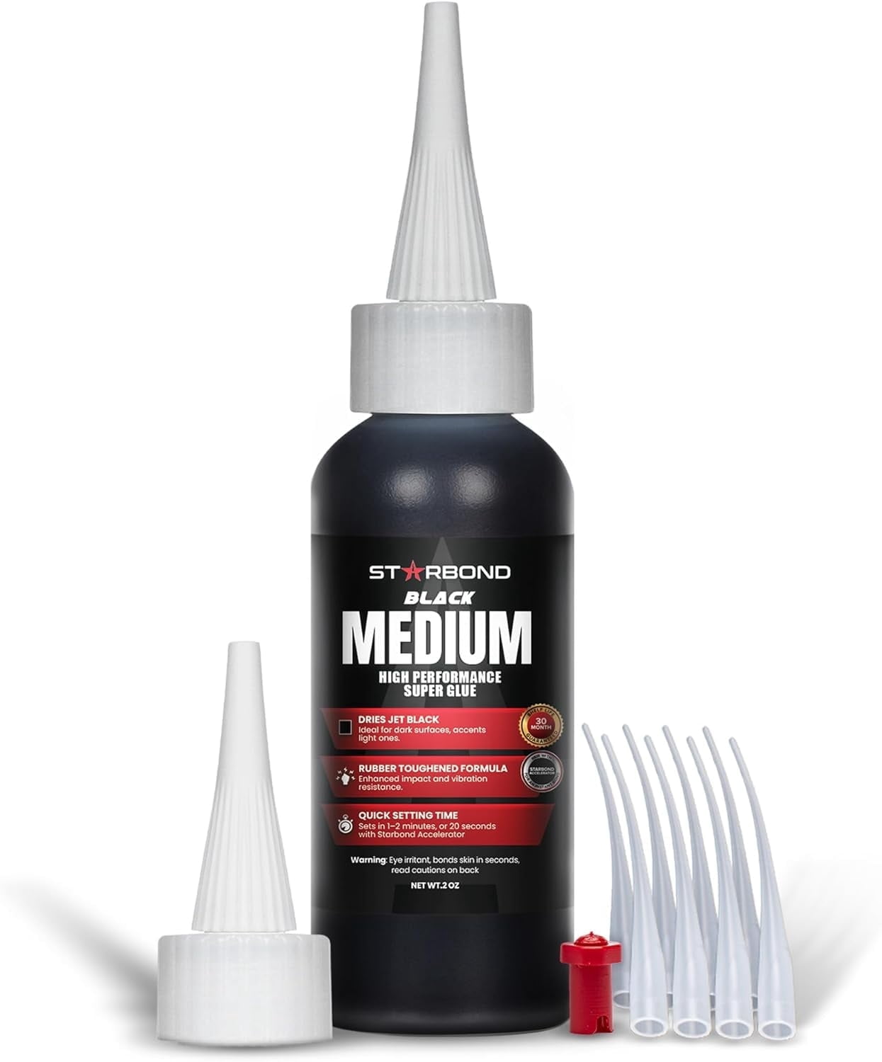 Starbond 2 oz. Black Medium CA Glue (Premium Cyanoacrylate Super Glue) Crack Filler 150 CPS Viscosity for Woodworking, Woodturning, Carpentry, Guitar, RC Hobby
