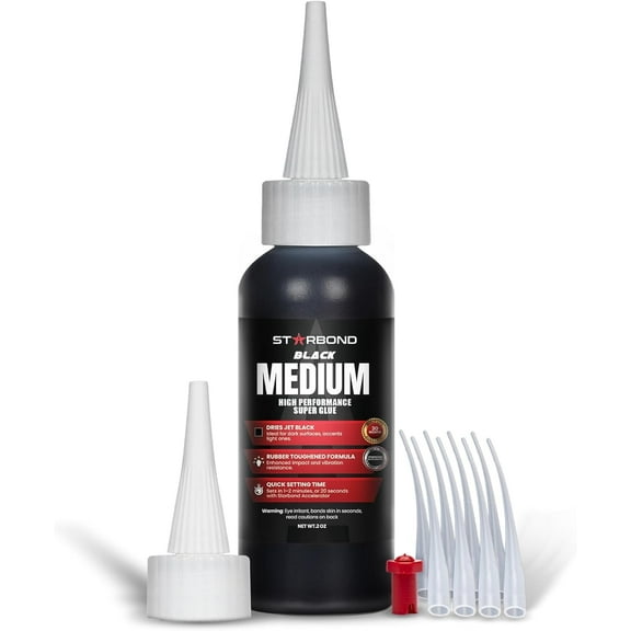 Starbond 2 oz. Black Medium CA Glue (Premium Cyanoacrylate Super Glue) Crack Filler 150 CPS Viscosity for Woodworking, Woodturning, Carpentry, Guitar, RC Hobby