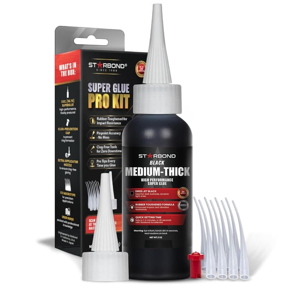 Starbond 2 oz. Black Medium-Thick CA Glue (Premium Cyanoacrylate Super Glue) Knot Filler 500 CPS Viscosity for Woodworking, Woodturning, Carpentry, Guitar, RC Hobby