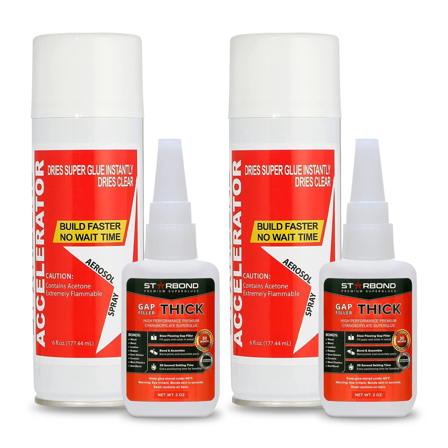 STARBOND Thick CA Glue (2 oz.) with Accelerator (6 fl oz.) - Super Craft Glue for Wood, Plastic, Metal, Leather, Ceramic - Cyanoacrylate Glue for Woodworking, Woodturning, Guitar, Hobby (2)