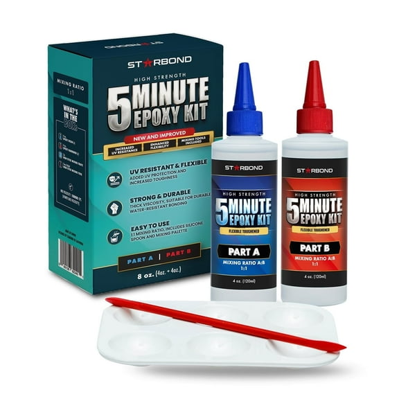 8 oz. XL Starbond 5 Minute Epoxy Enhanced Strength (2,600 lb Shear Strength), UV-Resistant, Easy to Use, Fast Setting Glue Compatible with Metal, Plastic, Wood, Ceramics, Glass and More