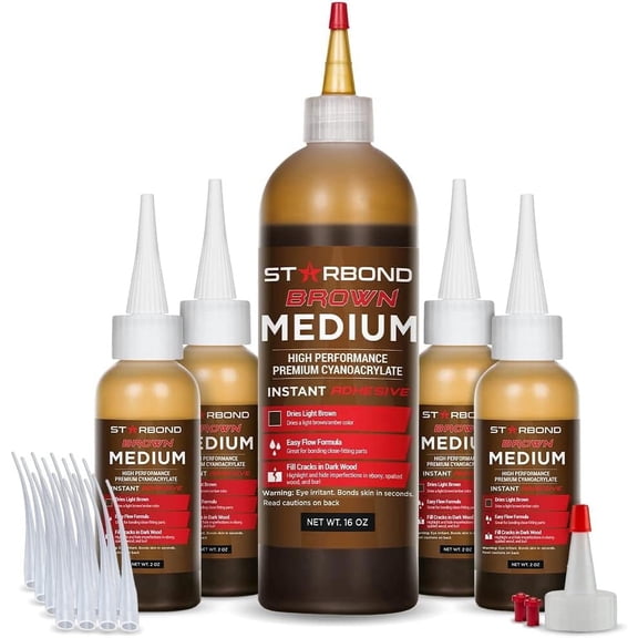 Starbond 16 oz. Light Brown Complete CA Glue Refill Kit - Cyanoacrylate Super Glue for Woodworking, Woodturning, Carpentry & Furniture Restoration