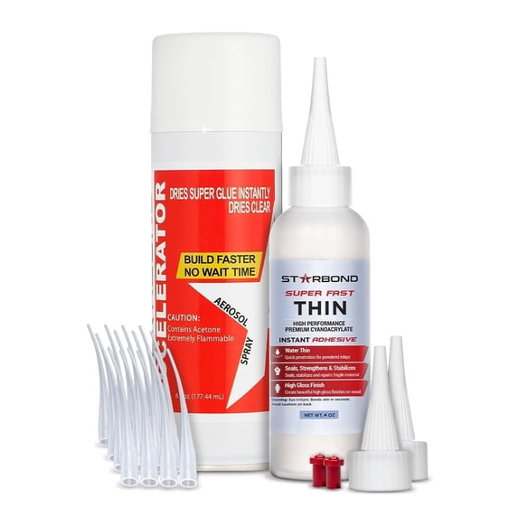 Starbond Super Fast Thin CA Glue (4 oz) and Aerosol Accelerator (6 oz) Bundle with Activator Bundle, for Woodturning, Pen Turning, Hobby, Stabilizing, Finish, Inlay