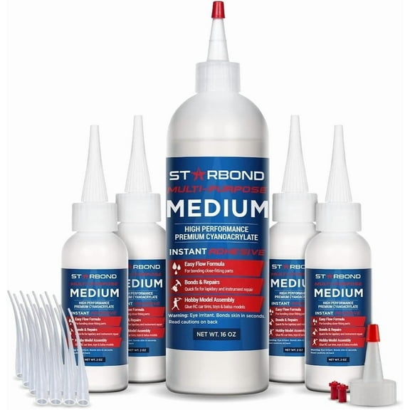 Premium Grade Cyanoacrylate (CA) Super Glue by Starbond - 16 oz. Complete Refill KIT (453g) - with Extra Bottles, Caps, and Microtips - for Woodturning, Pen Turning, Hobby, Lapidary, Acrylic Nails