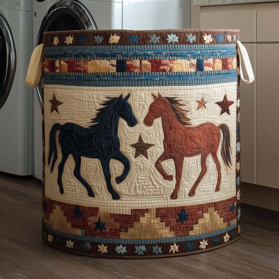 Starbound Pair Quilted Laundry Basket, with Handles, Foldable Clothes Hamper for Bedroom Storage