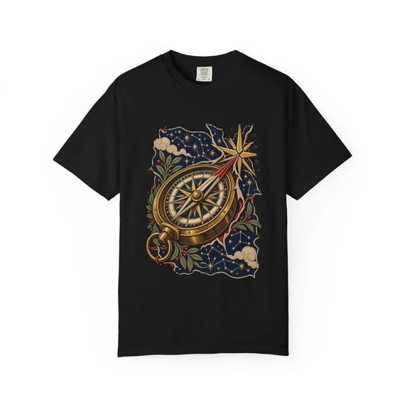 Starbreaker Compass Celestial Embroidery T-Shirt Black Front Print ...