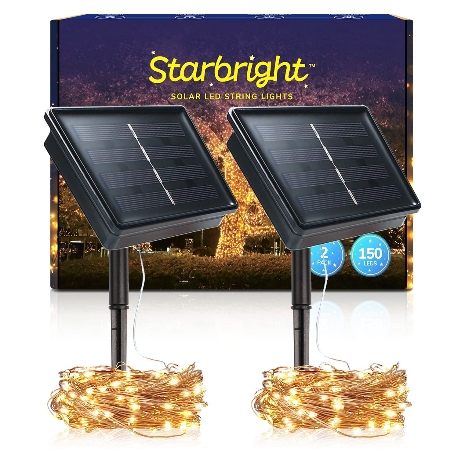 Starbright Solar String Light, 2 Strings, Warm White 150 LED Fairy Light Starbright Solar String Light, 2 Strings, Warm White 150 LED Fairy Light