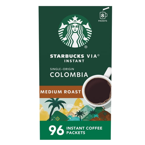 (12 pack) Starbucks VIA Instant Single-Origin Colombia, Instant Coffee, Medium Roast Coffee, 8 Packets