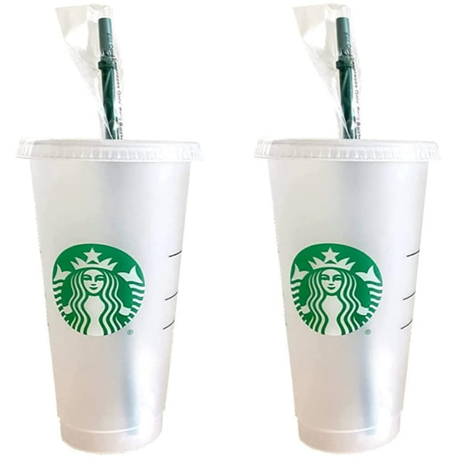 Starbucks 2 Pack Reusable Venti Frosted Cold Cup With Lid and Green
