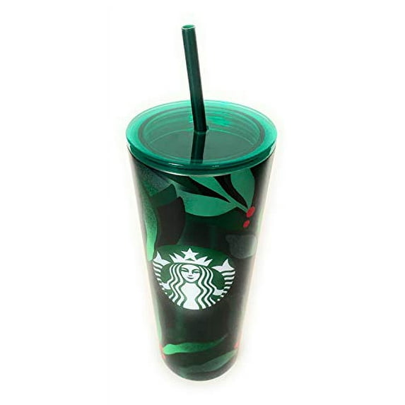 Starbucks 2019 Holiday Stainless Steel Green Mistletoe Holly 24 oz Cold Beverage Tumbler