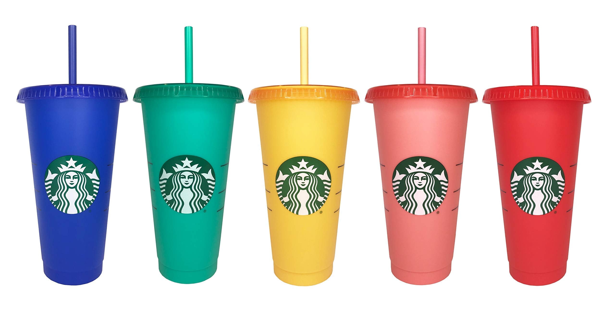 Starbucks 2020 Re-usable Color-Changing Cold Cups with lids and straws (24  oz/5 pack)