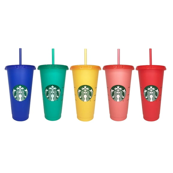 Starbucks 2020 Re-usable Color-Changing Cold Cups with lids and straws (24 oz/5 pack)