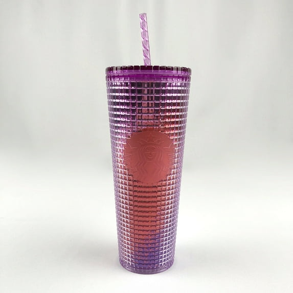 Starbucks 2021 Pink Purple Grid Cold Tumbler 24oz Brand New