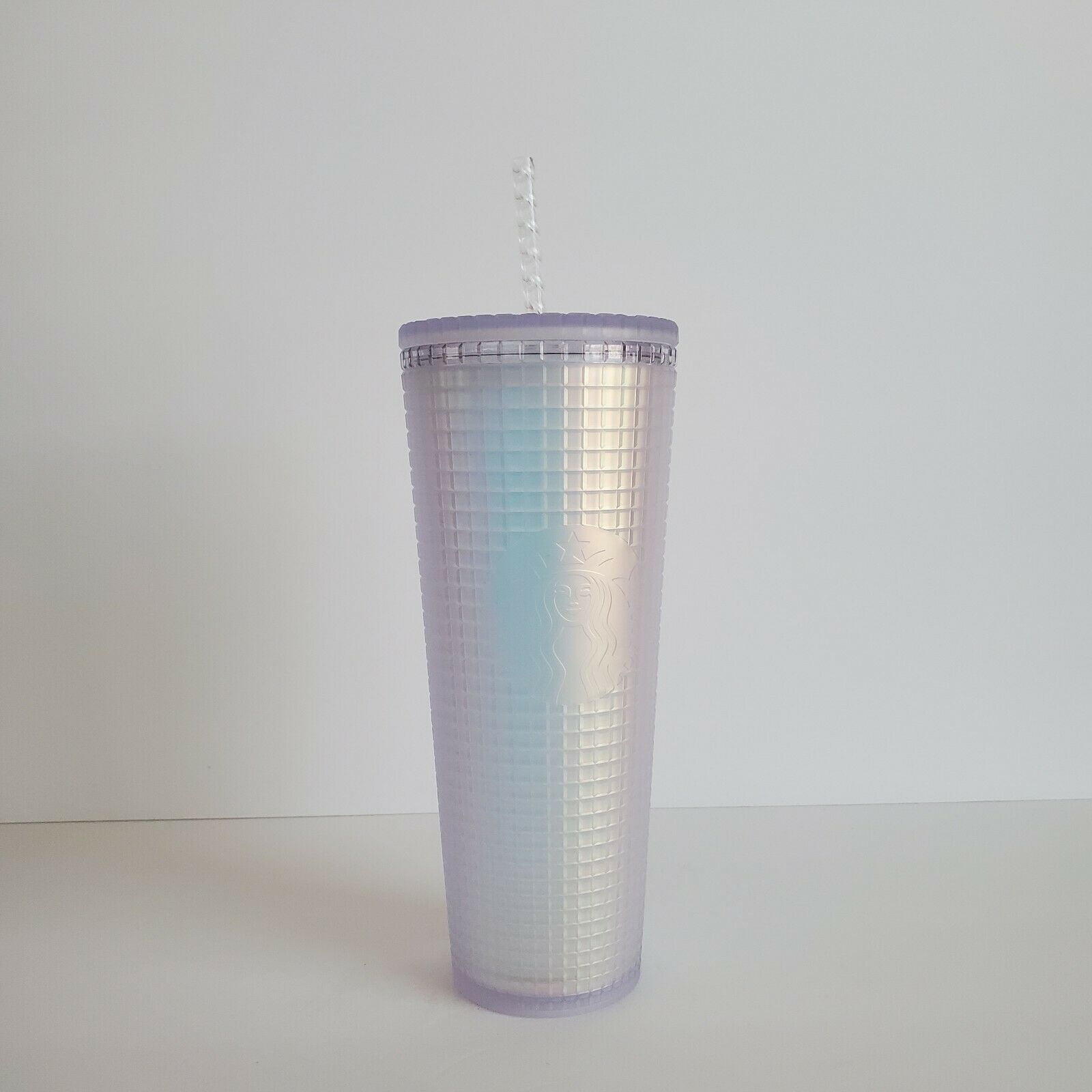 Starbucks 2022 Spring Soft Touch White Frosted Pearl Grid Iridescent