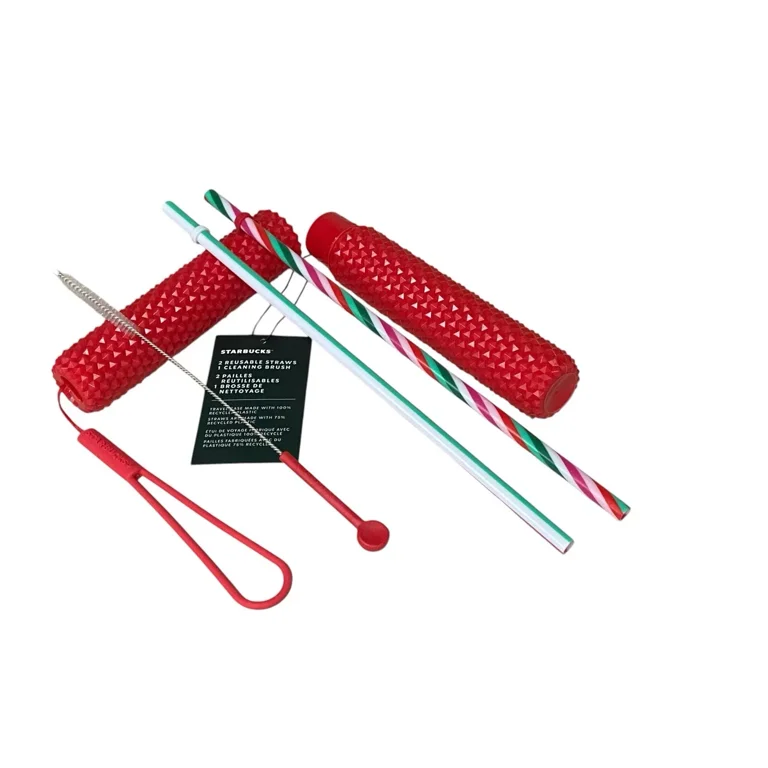 Starbucks 2024 Reusable Straw Set 2 Plastic Straws, Cleaning Brush  display picture 1