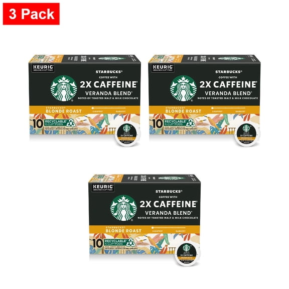 Starbucks 2X Caffeine Veranda Blend Blonde Roast K-Cup Coffee Pods 10 ct - 3 Pack