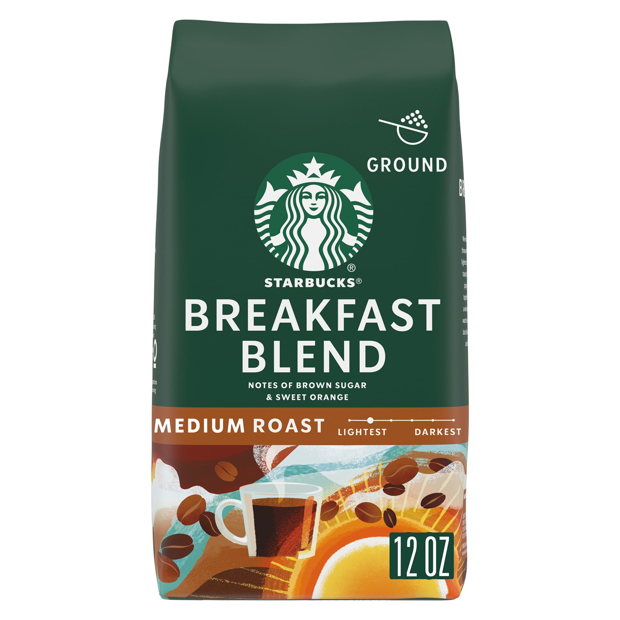 Starbucks Arabica Beans Breakfast Blend, Medium Roast Ground Coffee, 12 oz
