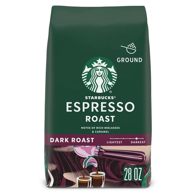 Starbucks Arabica Beans Espresso Roast, Dark Roast, Ground Coffee, 28 oz