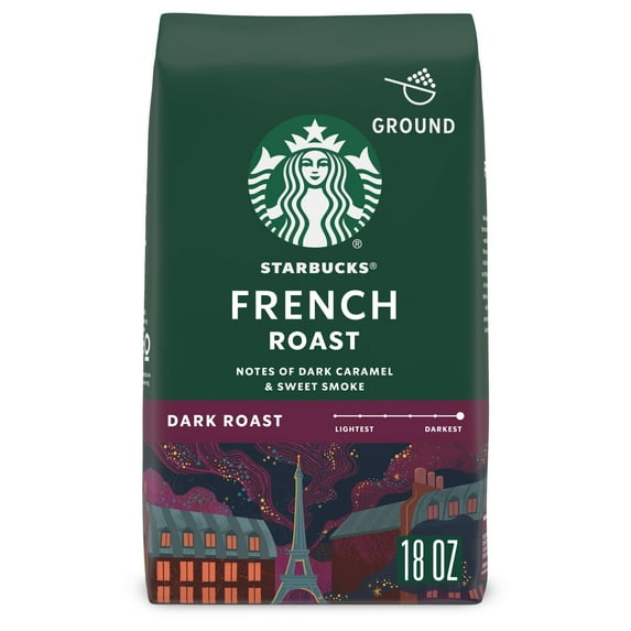 Starbucks French Roast, Ground Coffee, Dark Roast Hot or Iced Coffee, 18 oz
