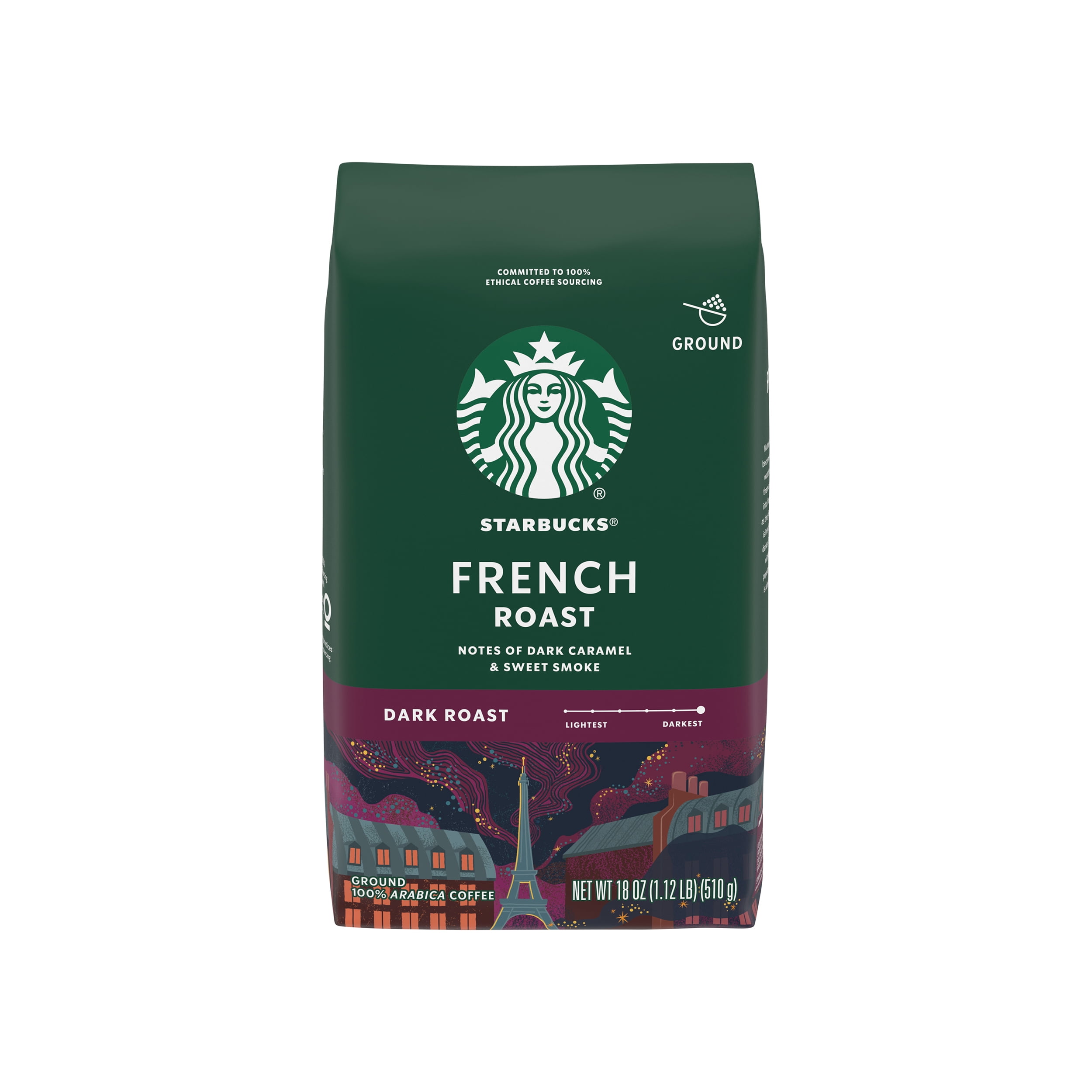 Image showcasing Starbucks Arabica Beans French Roast, Dark Roast, Ground Coffee, 18 oz ...
