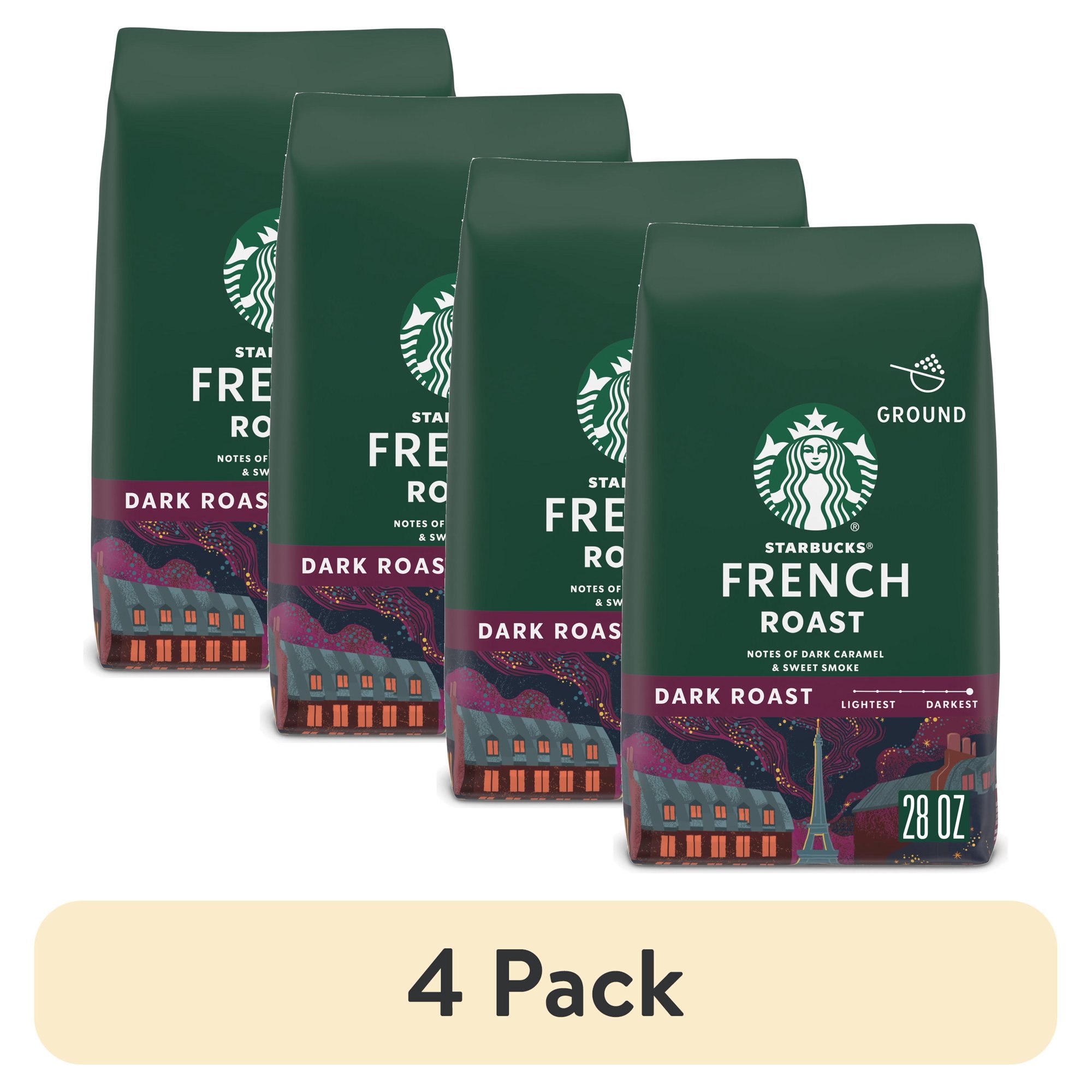 Photo 1 of (4 pack) Starbucks Arabica Beans French Roast, Dark Roast, Ground Coffee, 28 oz
