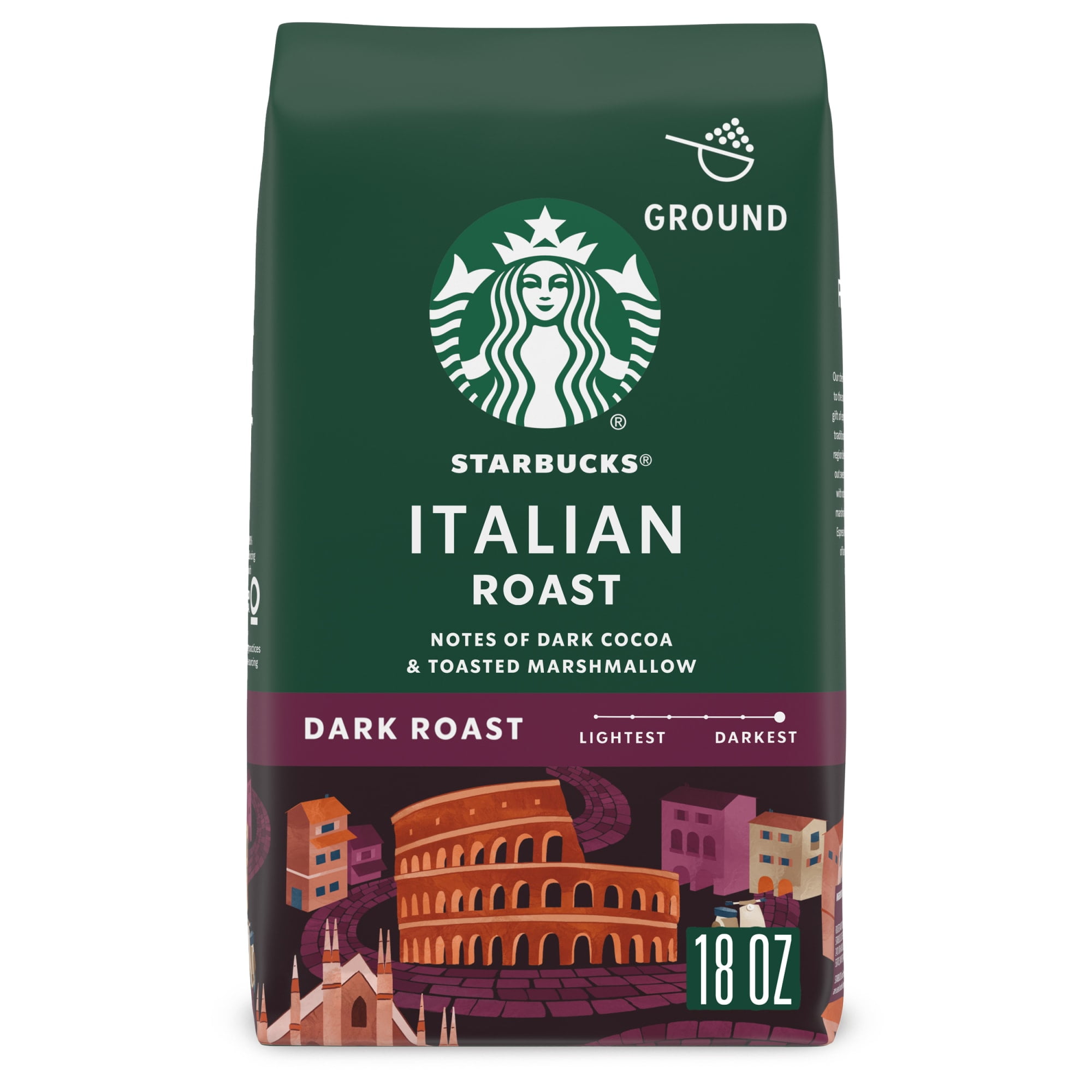 Starbucks Italian Roast, Ground Coffee, Dark Roast Hot or Iced Coffee, 18 oz