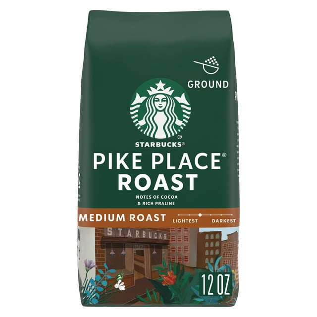 Starbucks Arabica Beans Pike Place Roast, Medium Roast Ground Coffee, 12 oz