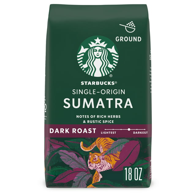 Starbucks Arabica Beans Sumatra, Dark Roast, Ground Coffee, 18 oz