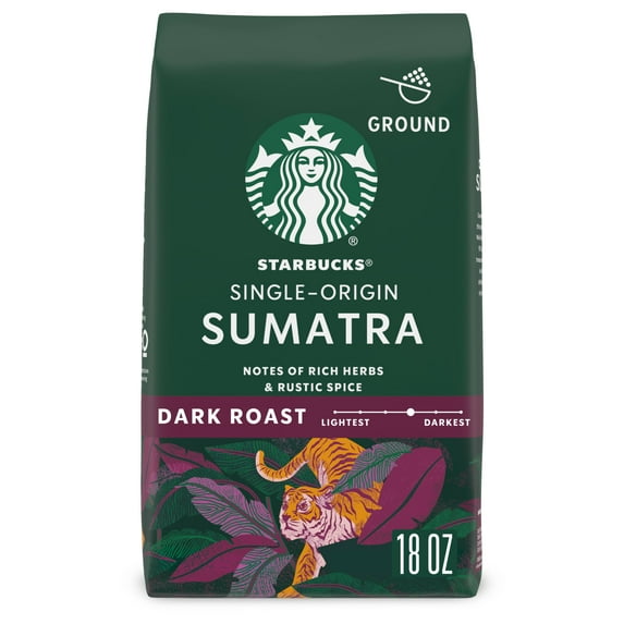 Starbucks Single-Origin Sumatra, Ground Coffee, Dark Roast Hot or Iced Coffee, 18 oz