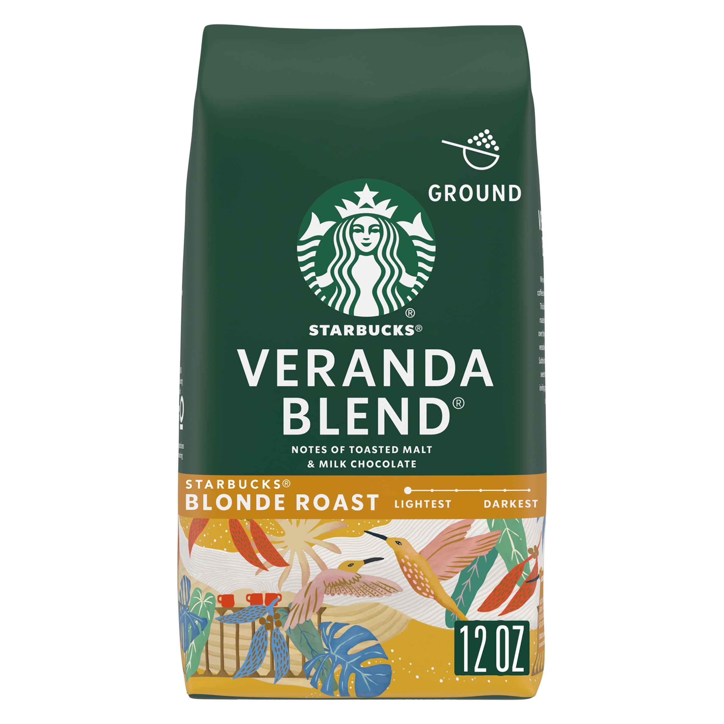Starbucks Arabica Beans Veranda Blend, Blonde Roast, Ground Coffee, 12