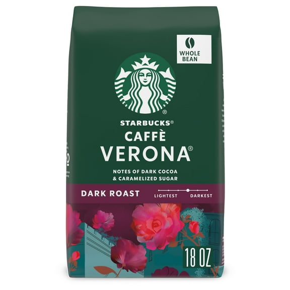 Starbucks Caff Verona, Whole Coffee Beans, Dark Roast Hot or Iced Coffee, 18 oz