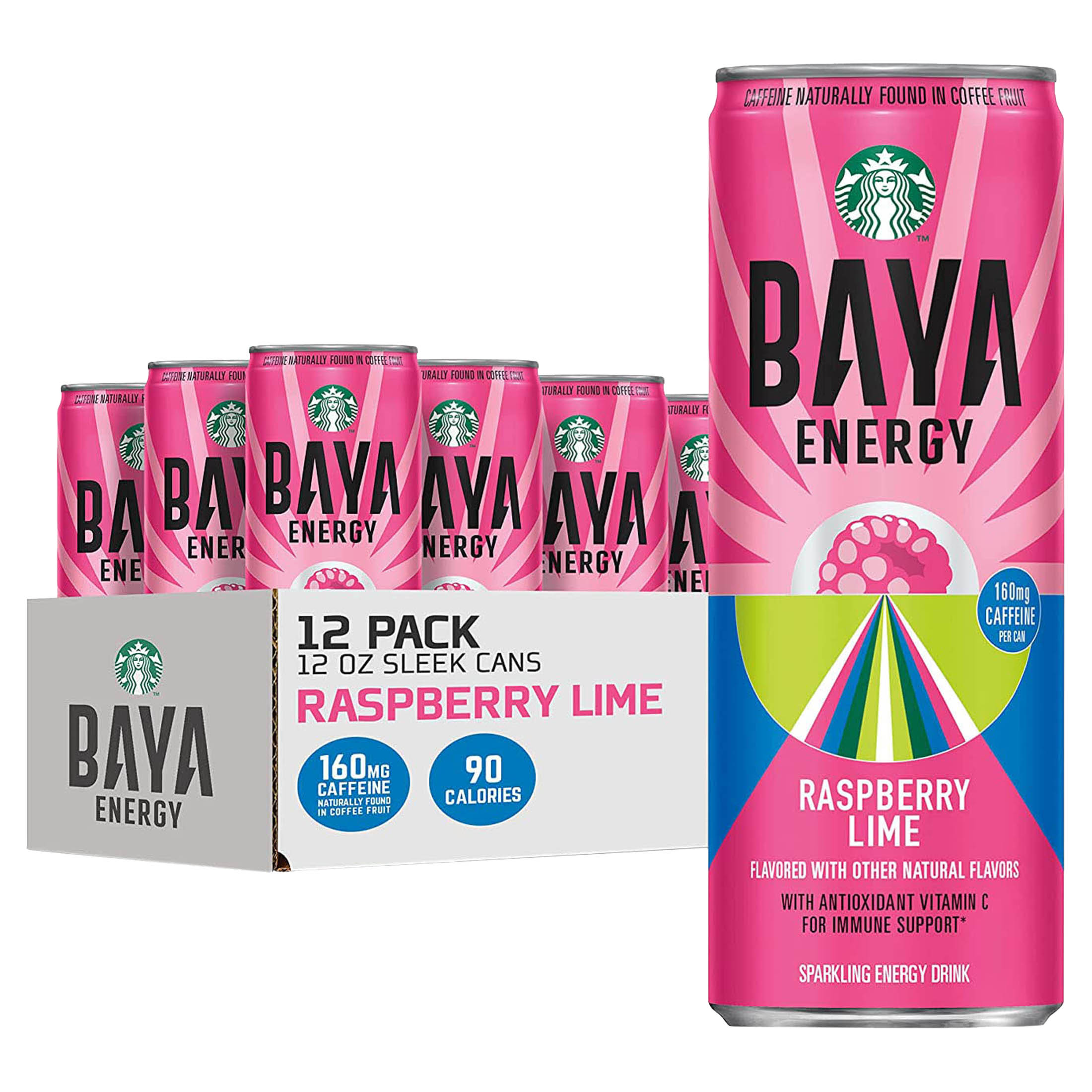 Starbucks BAYA Energy, Raspberry Lime, 12 oz, 12 pack Sleek Cans