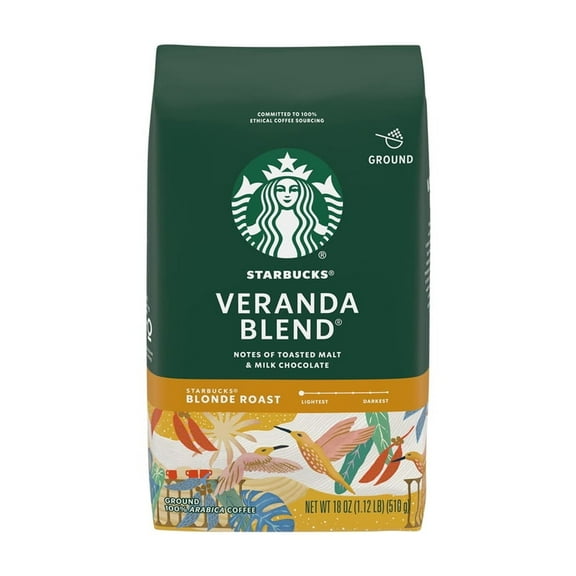 Starbucks Blonde Roast Ground Coffee, Veranda Blend, 18 oz (Pack of 16)