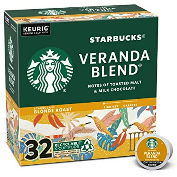 Starbucks Blonde Roast K-Cup Coffee Pods — Veranda Blend for Keurig Brewers — 32 Count (Pack of 1)