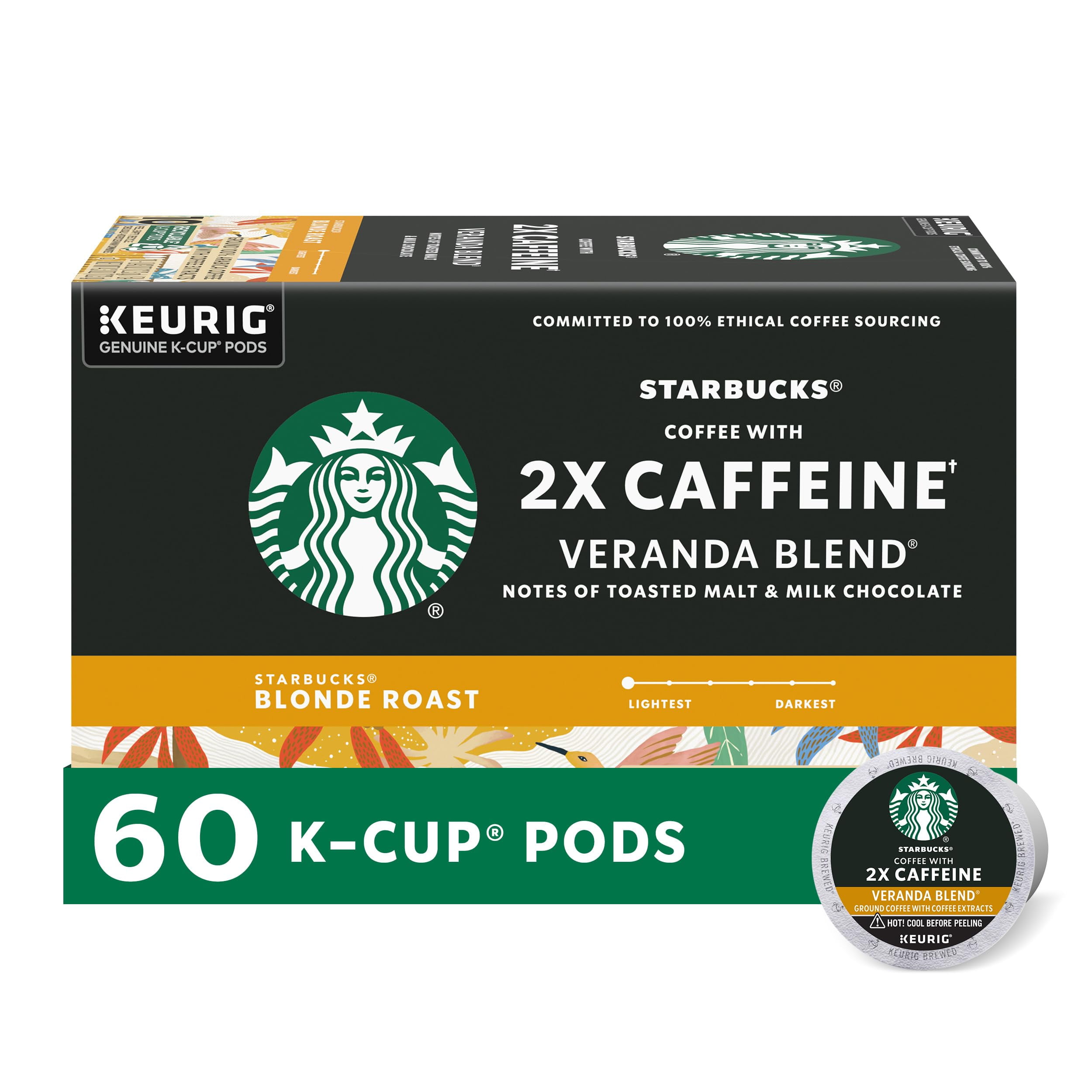 Starbucks Blonde Roast KCup Coffee Pods With 2X Caffeine For Keurig Brewers,10 Count (Pack Of