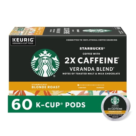 Starbucks Blonde Roast K-Cup Coffee Pods With 2X Caffeine For Keurig Brewers,10 Count - (Pack Of 6)