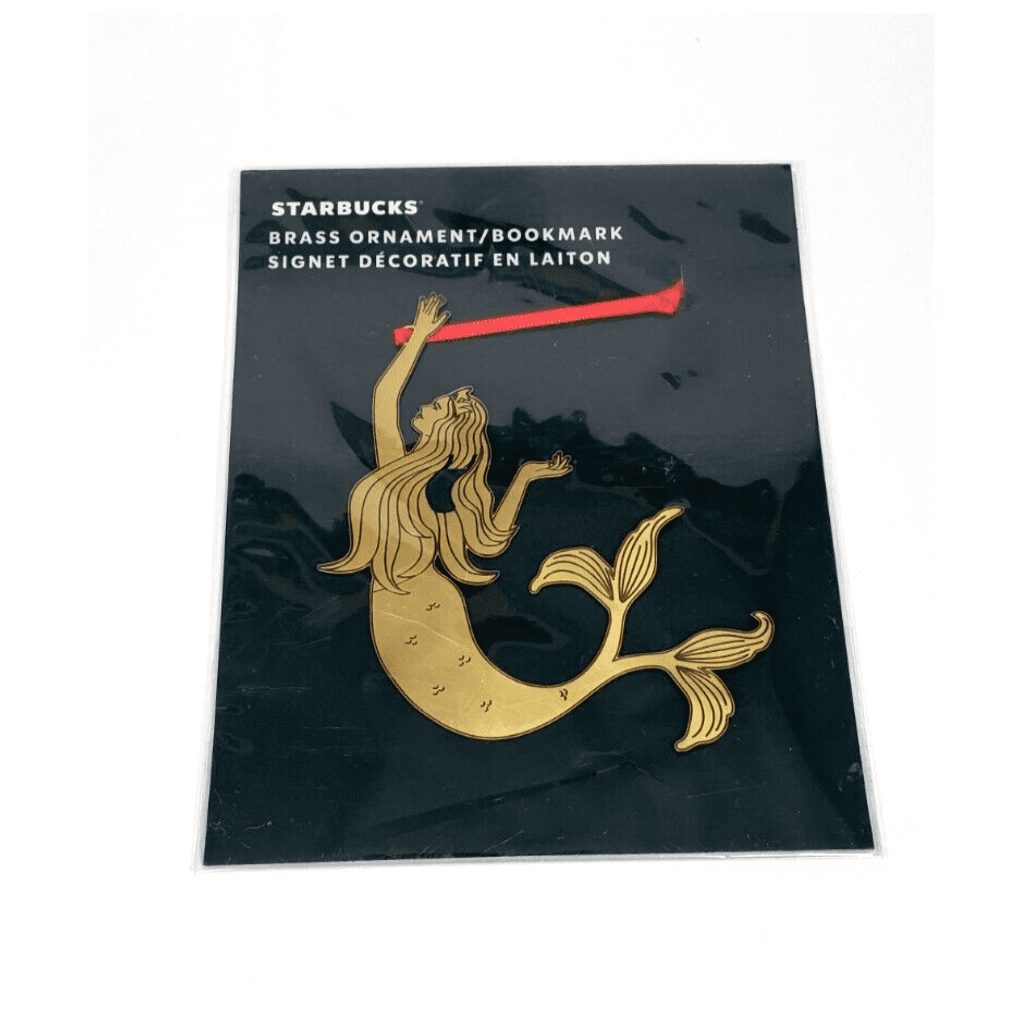 Starbucks Brass Siren Signet Christmas Ornament or Bookmark with Red Ribbon