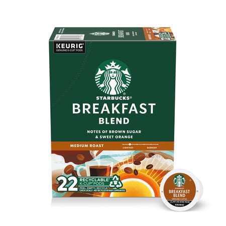 STARBUCKS AT HOME STARBUCKS BREAKFAST BLEND, HOT OR ICED COFFEE, MEDIUM ROAST K-CUP COFFEE PODS, 22 COUNT​