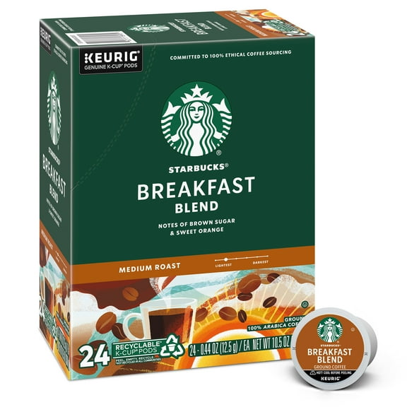 Starbucks Breakfast Blend, Medium Roast K-Cup Coffee Pods, 100% Arabica, 24 ct