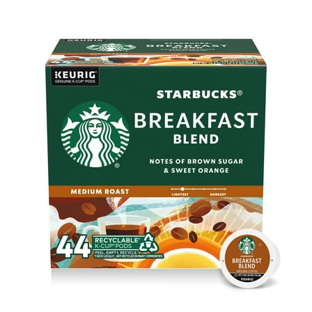 Starbucks Breakfast Blend, Hot or Iced Coffee, Medium Roast K-Cup Coffee Pods, 44 Count​