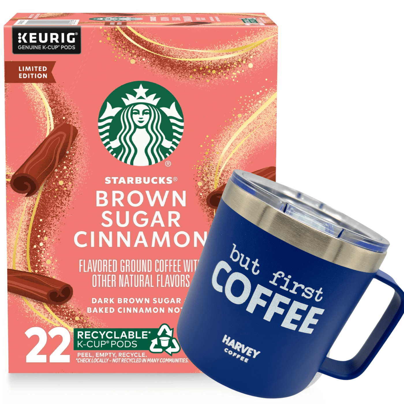 Starbucks Brown Sugar Cinnamon K Cups Flavored Coffee and Blue
