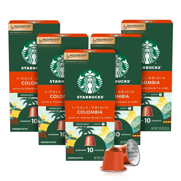 Starbucks By Nespresso Original Line, Colombia, Medium Roast Nespresso Pods, 10 Count, 5 Pack