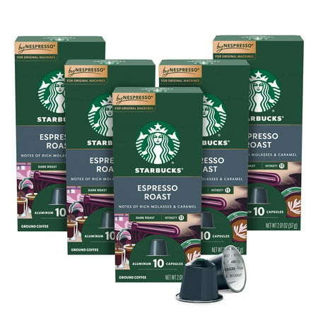 Starbucks By Nespresso Original Line, Espresso Roast, Dark Roast Nespresso Pods, 10 Count, 5 Pack