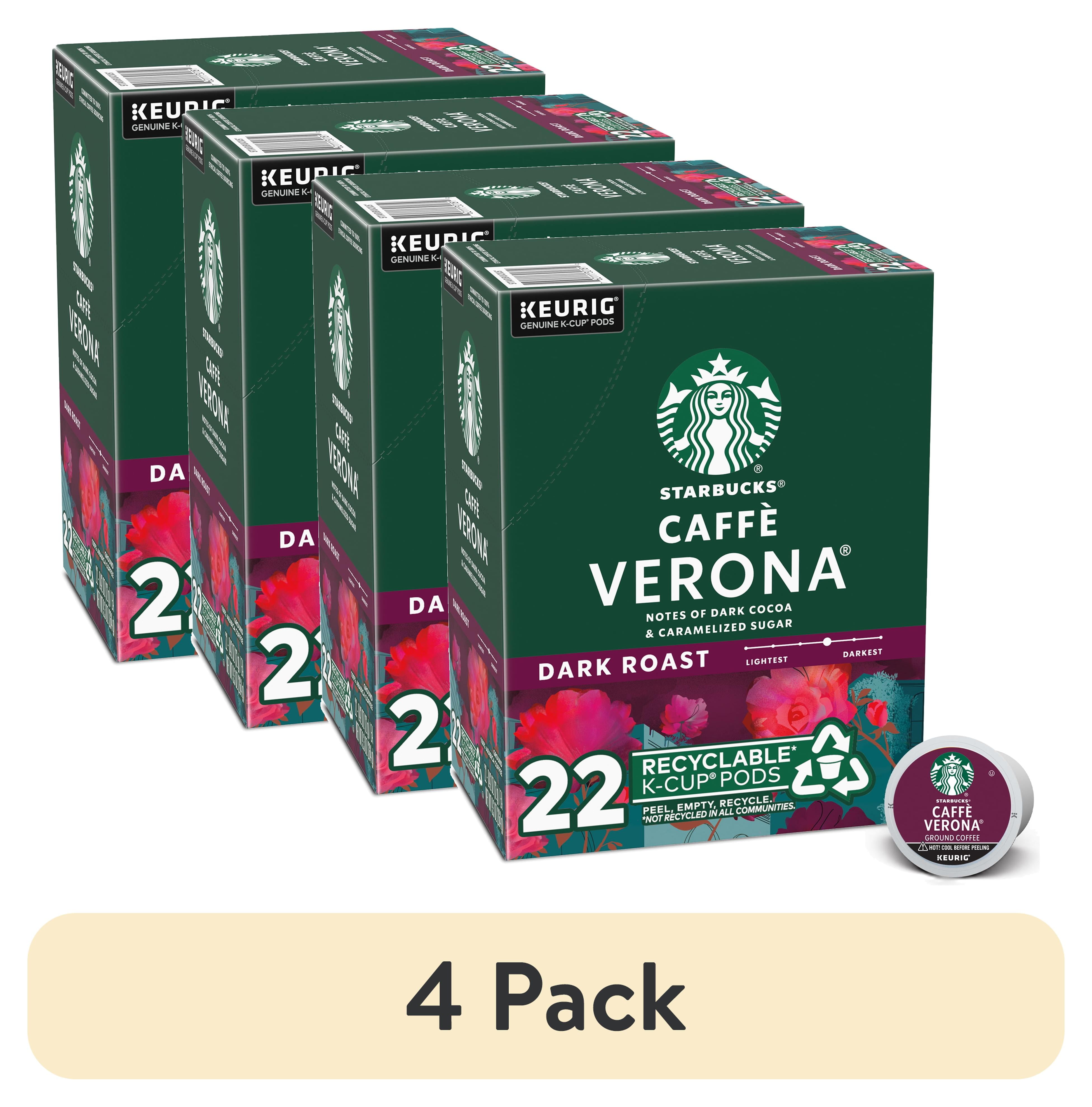 (4 pack) Starbucks Caffè Verona, Dark Roast Coffee, Keurig KCup Coffee