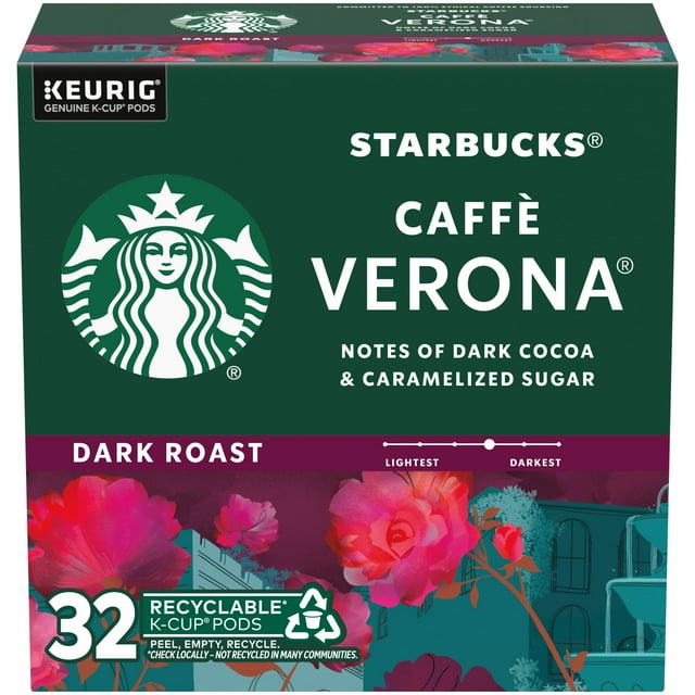 Starbucks, Caffè Verona, Dark Roast KCup Coffee Pods, 100 Arabica, 32