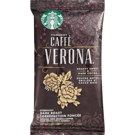 Starbucks Caffe Verona Coffee - Dark - 2.5 oz Per Pouch - 18 / Box | Bundle of 5 Boxes