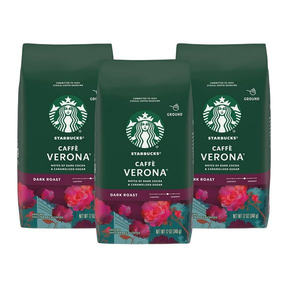 Starbucks Caffe Verona Coffee, Dark, Ground, 12-Ounce Bags (Pack Of 3) Packaging May Vary