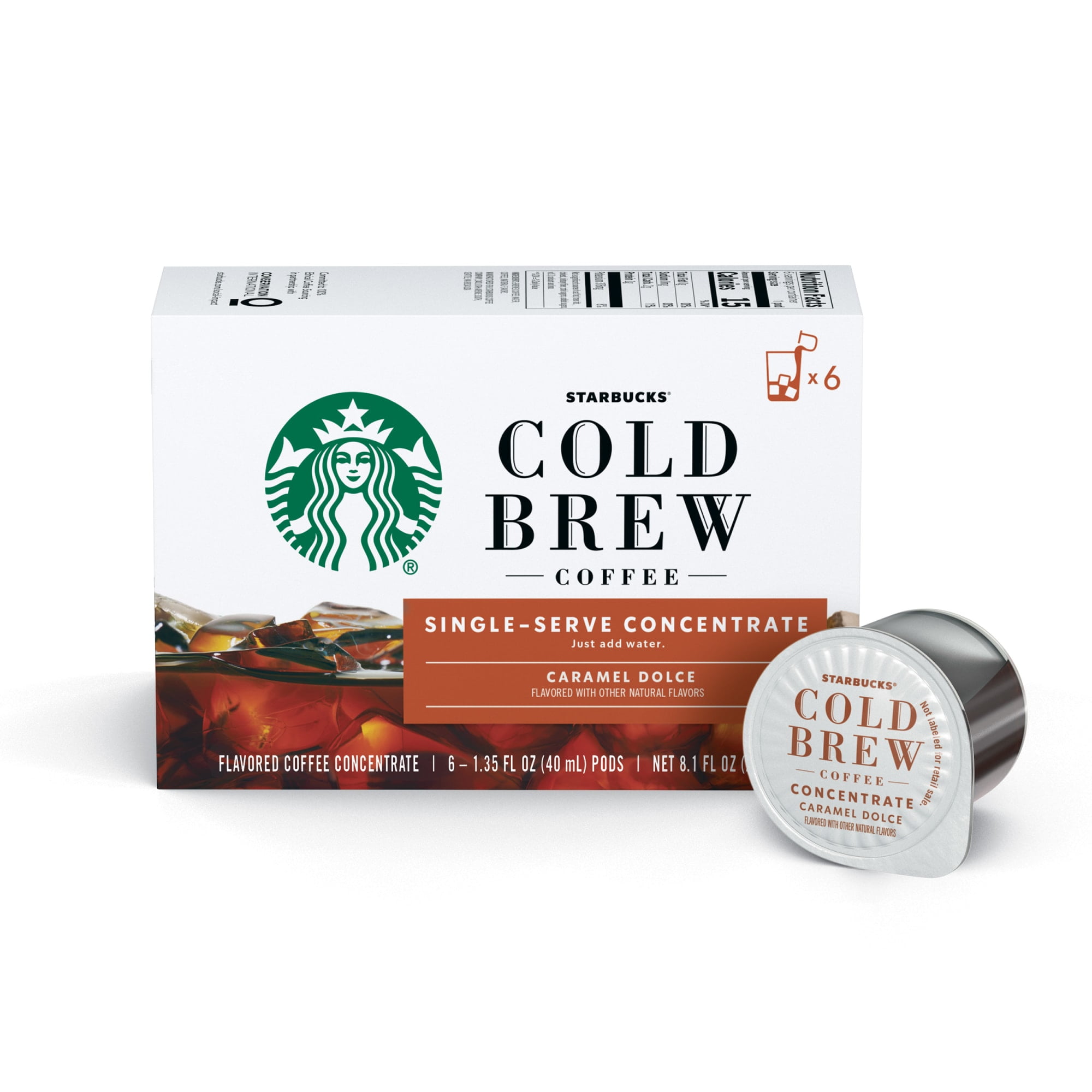 Starbucks Caramel Dolce Naturally Flavored Cold Brew Coffee, Single-Serve Concentrate Pods, 6 Ct