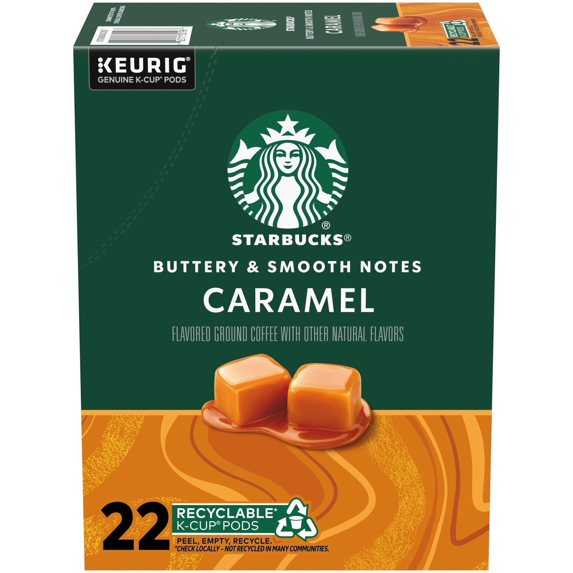 Starbucks Caramel Naturally Flavored Coffee, Keurig K-Cup Single Serve Coffee Pods, 22 Count